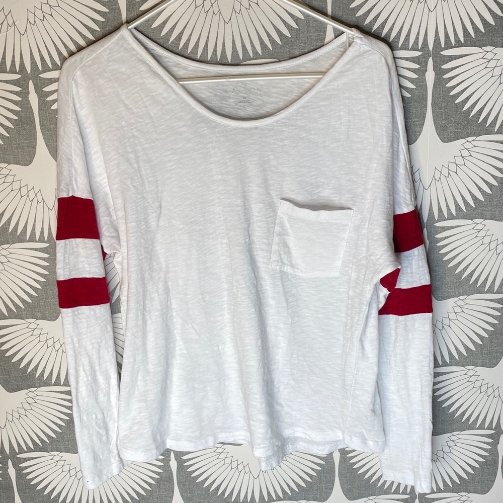 Caslon White and Red Long Sleeve Tee